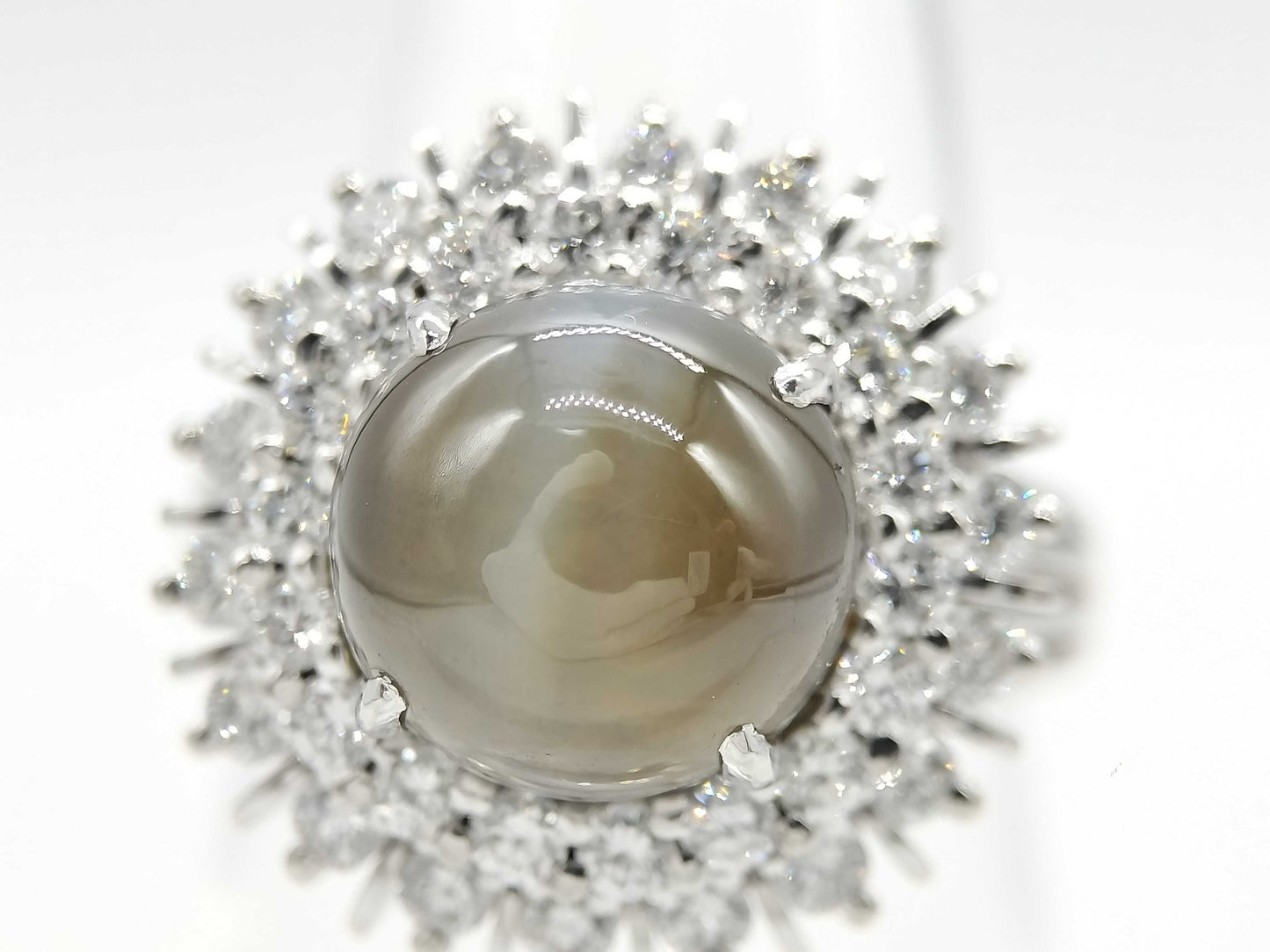 Chrysoberyl Cat's Eye 6.14ct Diamond PT900 12.3g Ring