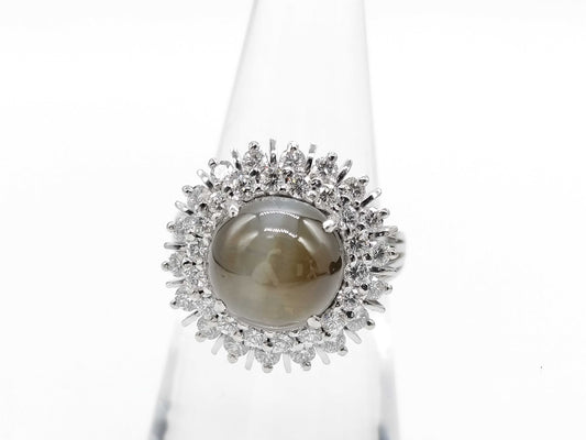 Chrysoberyl Cat's Eye 6.14ct Diamond PT900 12.3g Ring