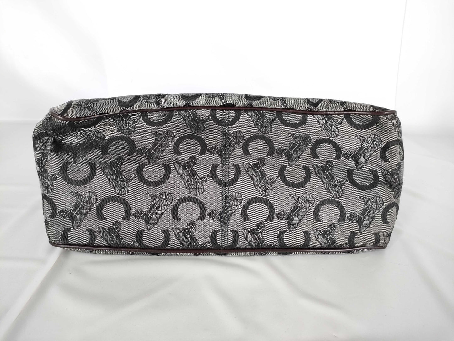 CELINE Boogie/Canvas/Patent Leather/Black x Brown Handbag