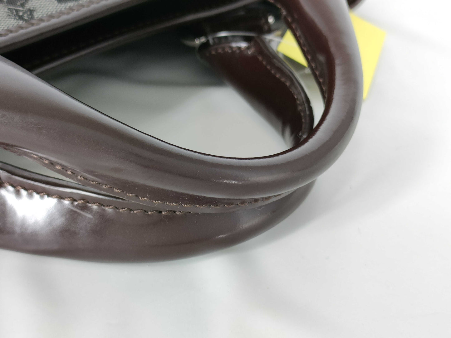 CELINE Boogie/Canvas/Patent Leather/Black x Brown Handbag