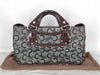 CELINE Boogie/Canvas/Patent Leather/Black x Brown Handbag