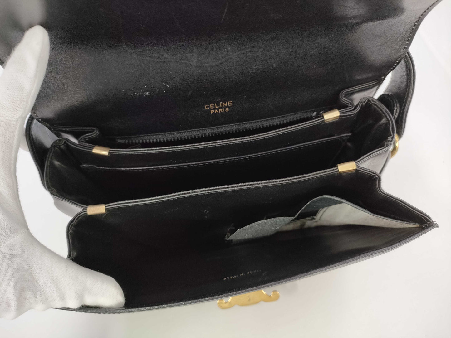 CELINE Triomphe Gold Hardware Leather Shoulder Bag Black Shoulder Bag