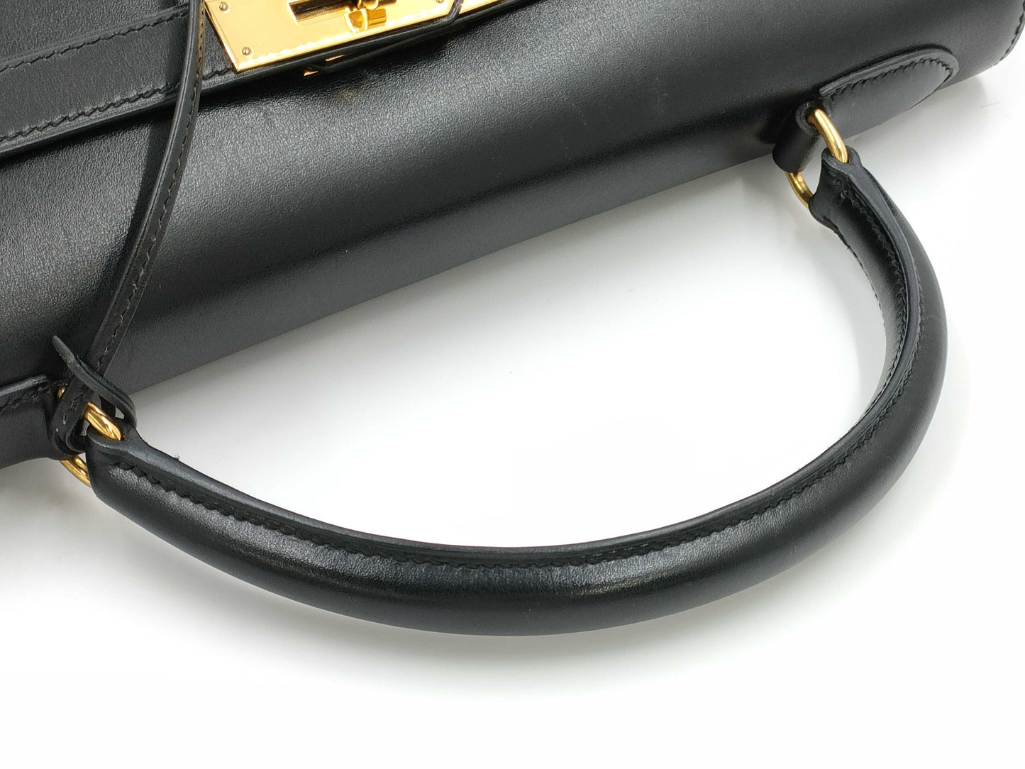 HERMES Kelly 32 Box Calf Leather Black GD Hardware 〇A Stamp Handbag