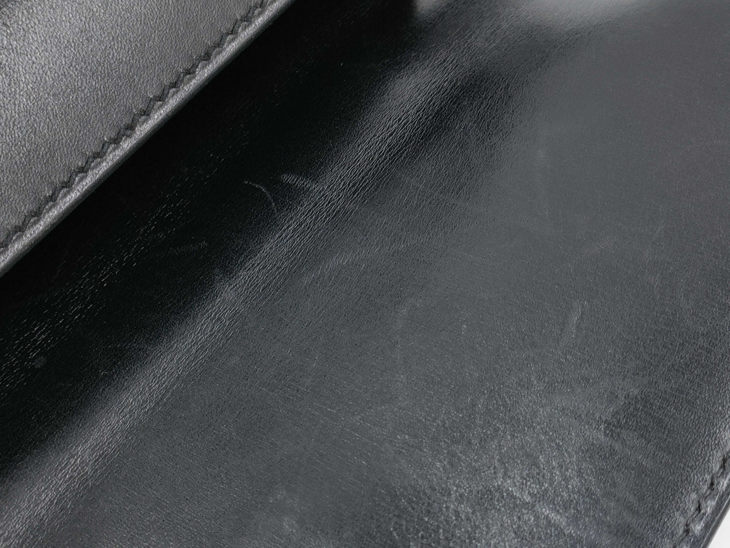 HERMES Kelly 32 Box Calf Leather Black GD Hardware 〇A Stamp Handbag