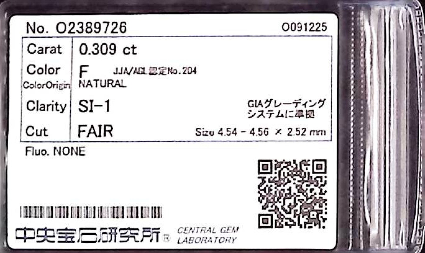 0.309ct F SI-1 FAIR/VG/GD NONE NATURAL 4.54-4.56X2.52mm Diamond Loose