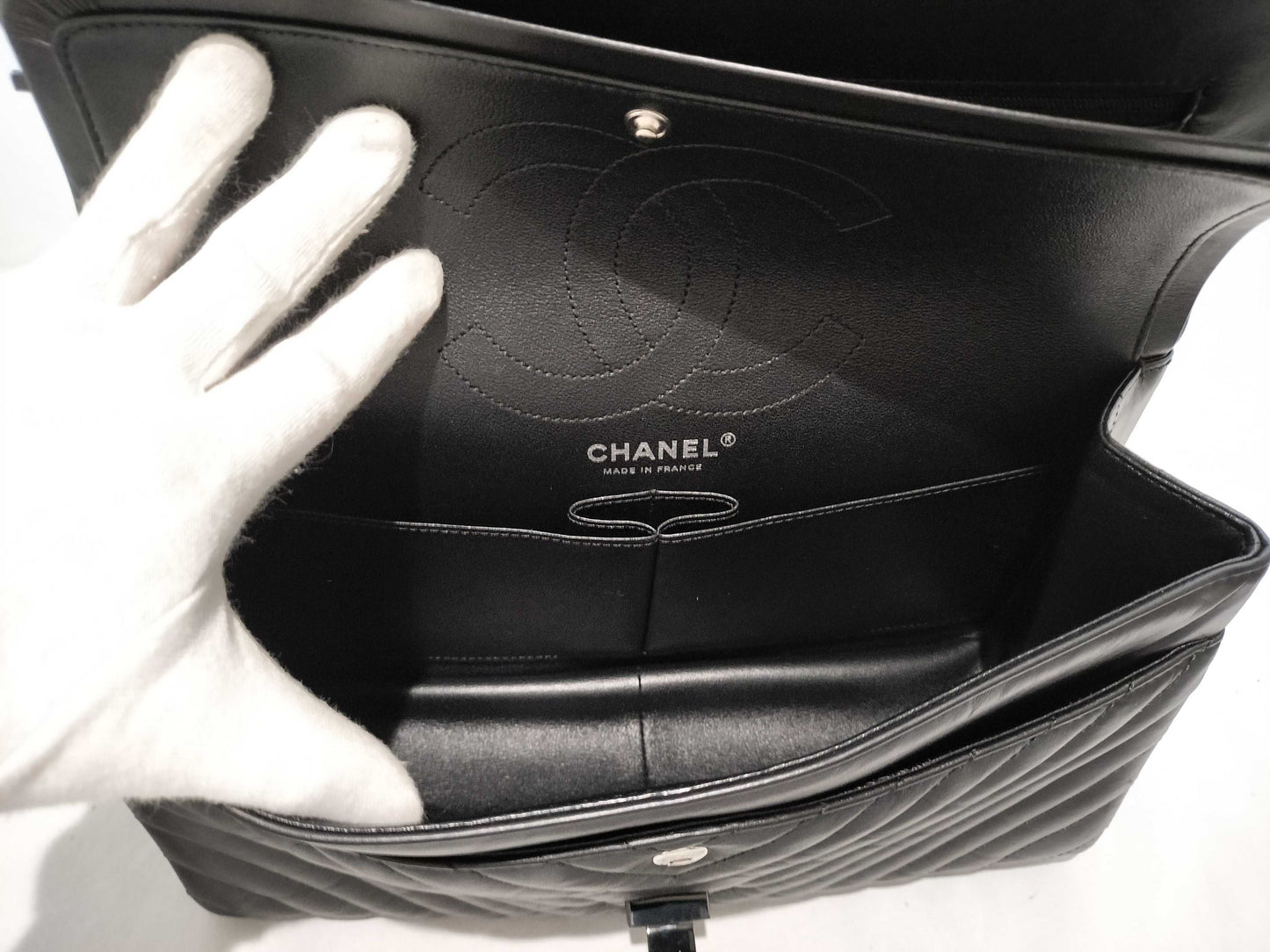 CHANEL So Black Chevron 2.55 Double Flap Shoulder Bag