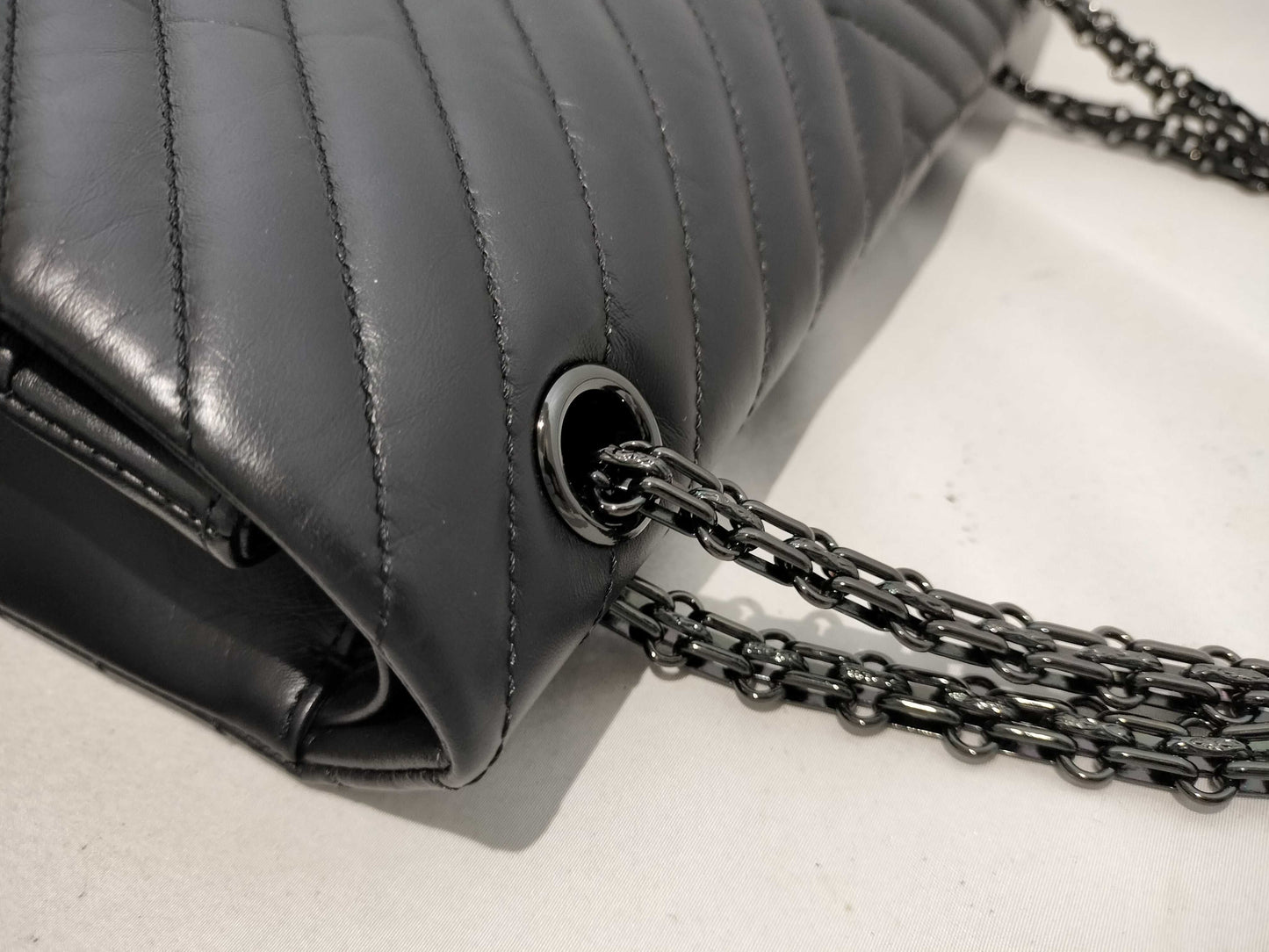 CHANEL So Black Chevron 2.55 Double Flap Shoulder Bag