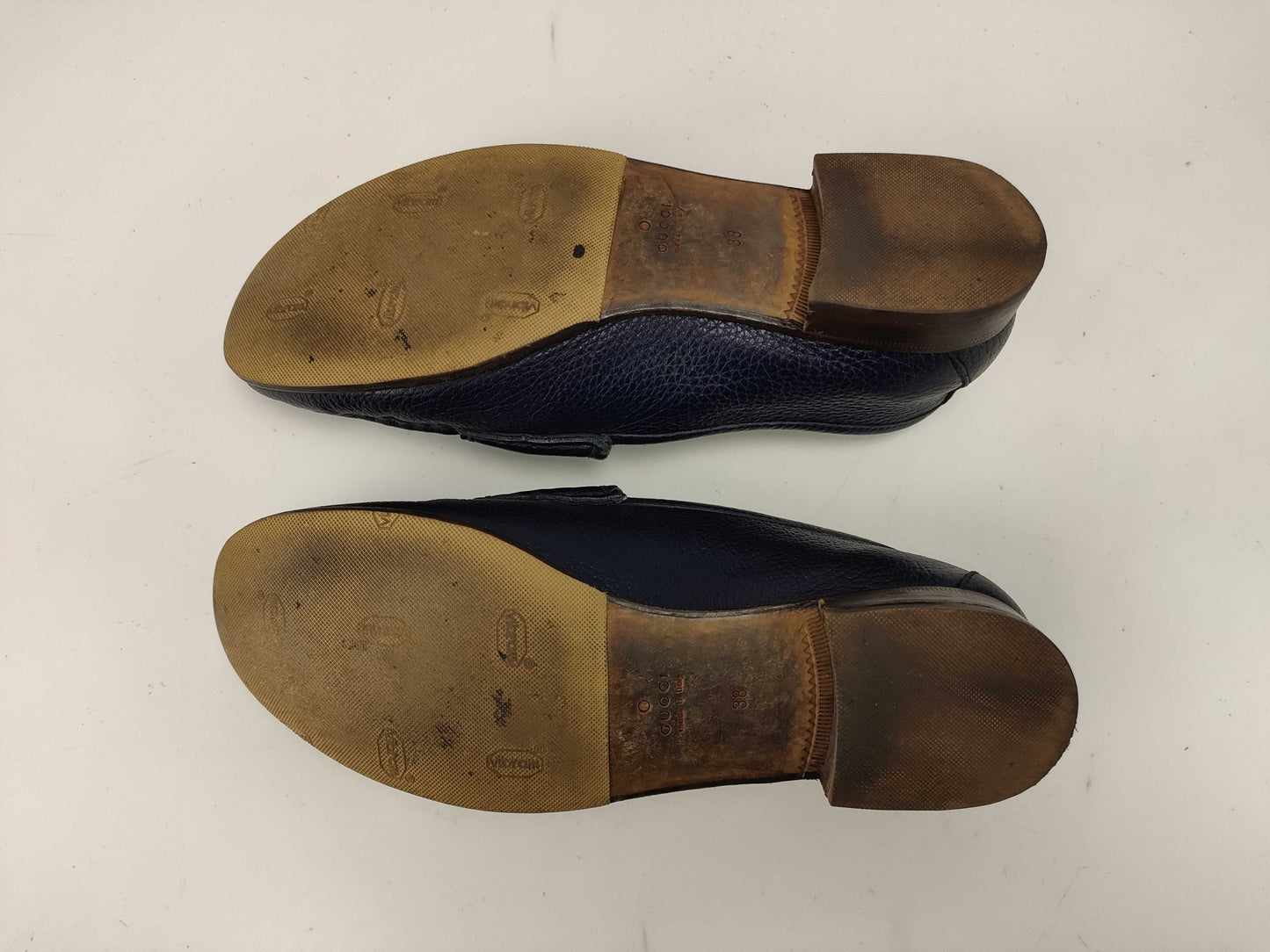 GUCCI Horsebit Loafers, Blue Leather, Floral Interior