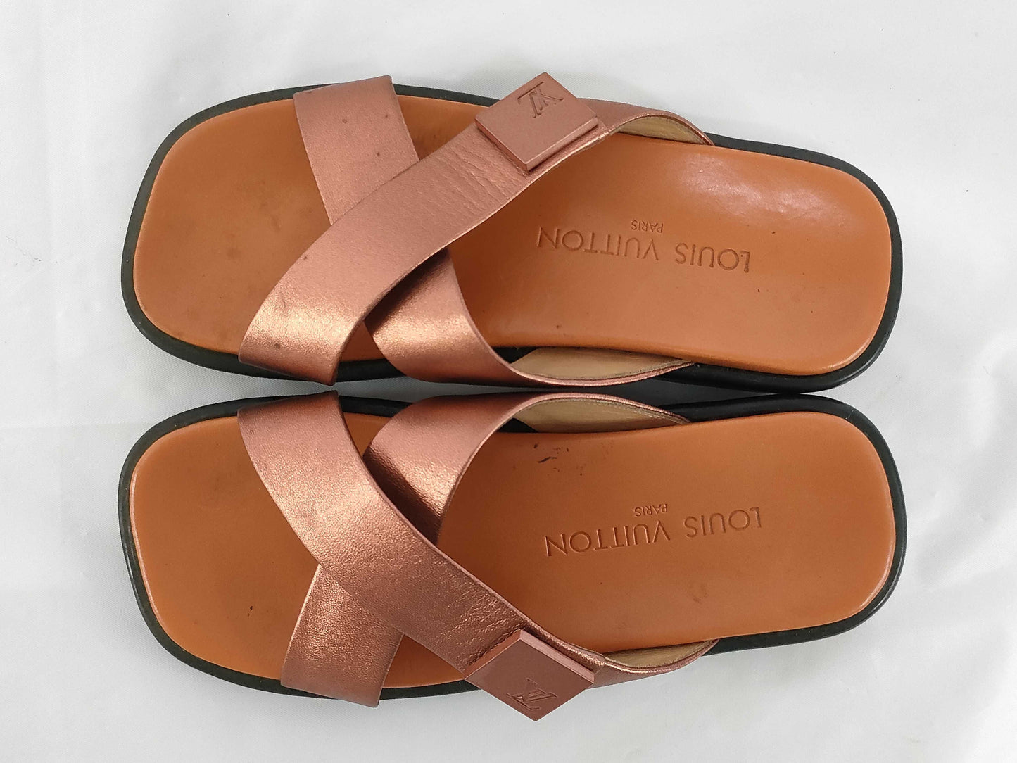 LOUIS VUITTON Metallic Cross Sandals