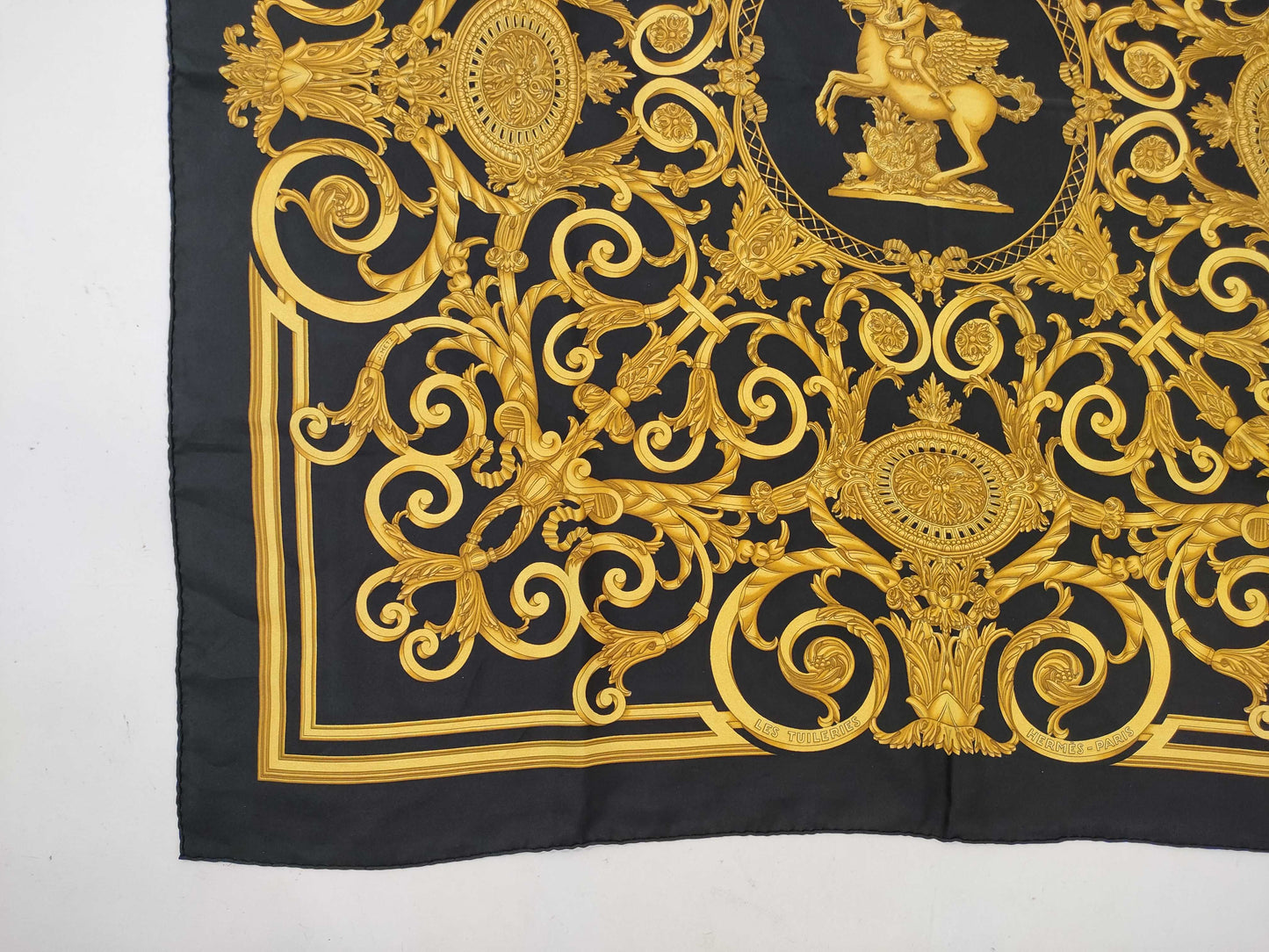 HERMES Carre Black LES TUILERIES Scarf with Tag Removed