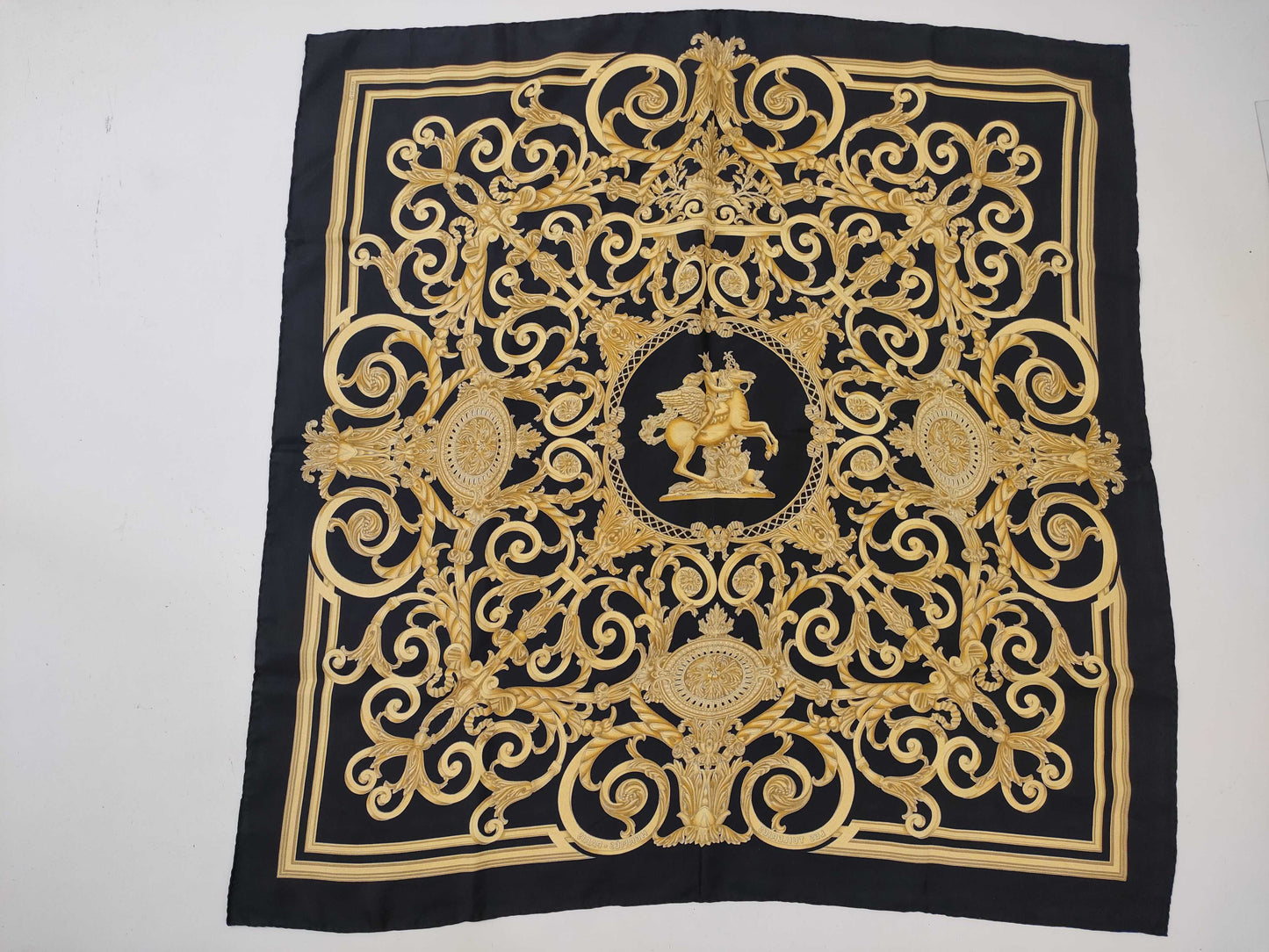 HERMES Carre Black LES TUILERIES Scarf with Tag Removed