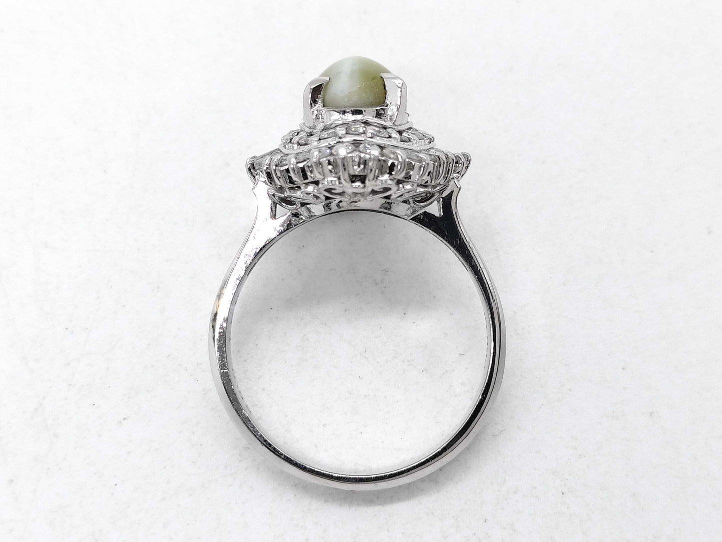 Chrysoberyl Cat's Eye 3.22ct D0.52ct Pt900 7.4g Ring