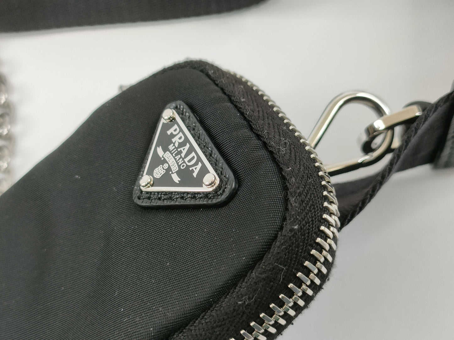 PRADA Nylon Re-Edition 2005 Re-Nylon Chain Shoulder Bag, Black, 1BH204