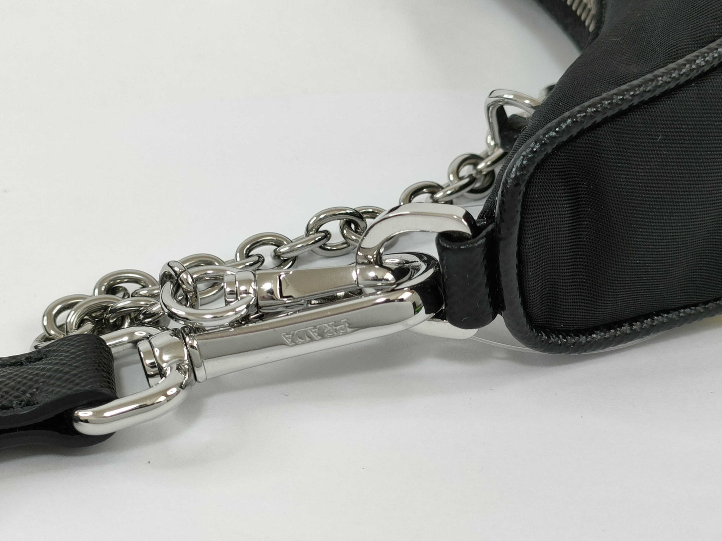 PRADA Nylon Re-Edition 2005 Re-Nylon Chain Shoulder Bag, Black, 1BH204