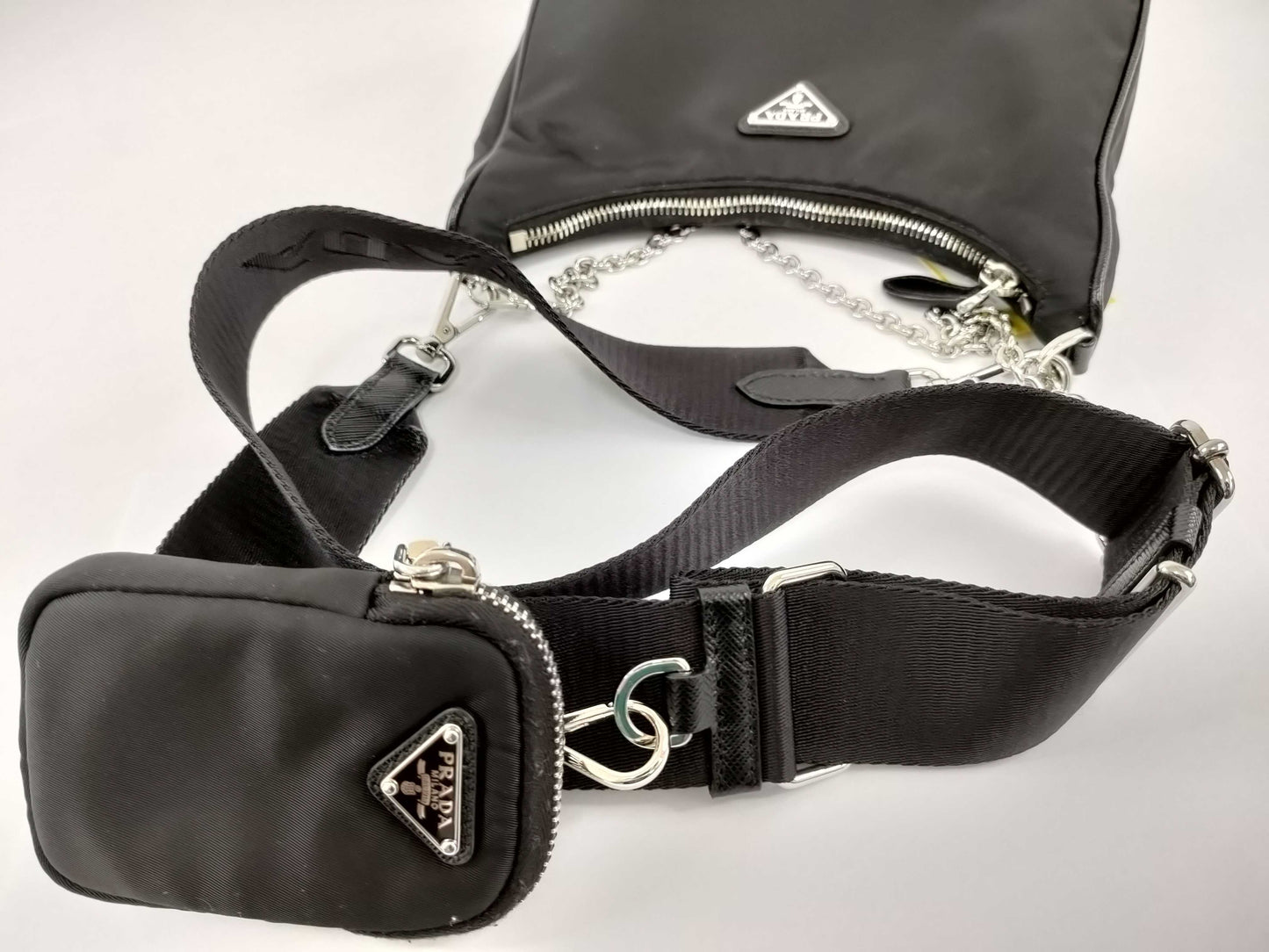 PRADA Nylon Re-Edition 2005 Re-Nylon Chain Shoulder Bag, Black, 1BH204