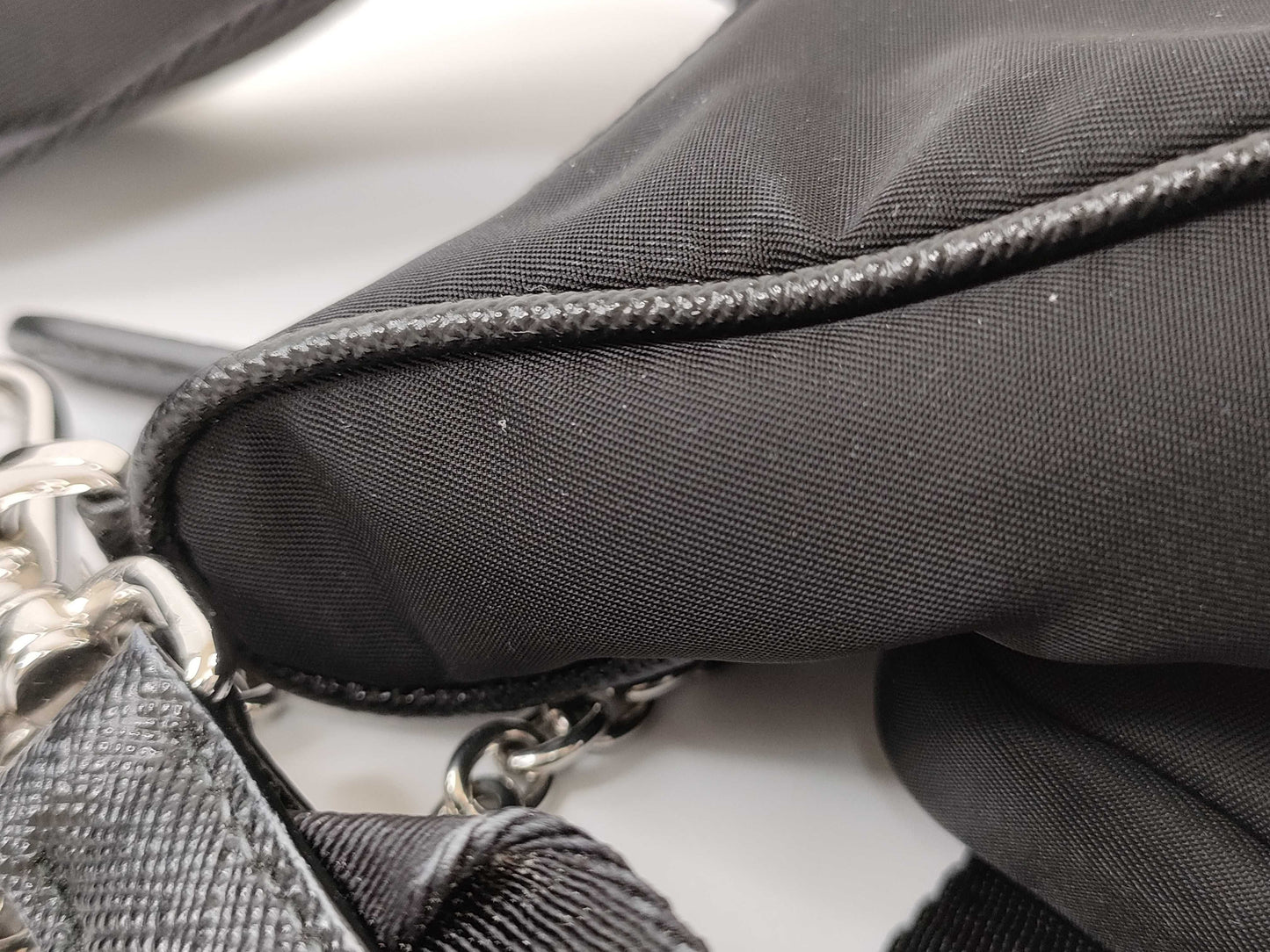 PRADA Nylon Re-Edition 2005 Re-Nylon Chain Shoulder Bag, Black, 1BH204