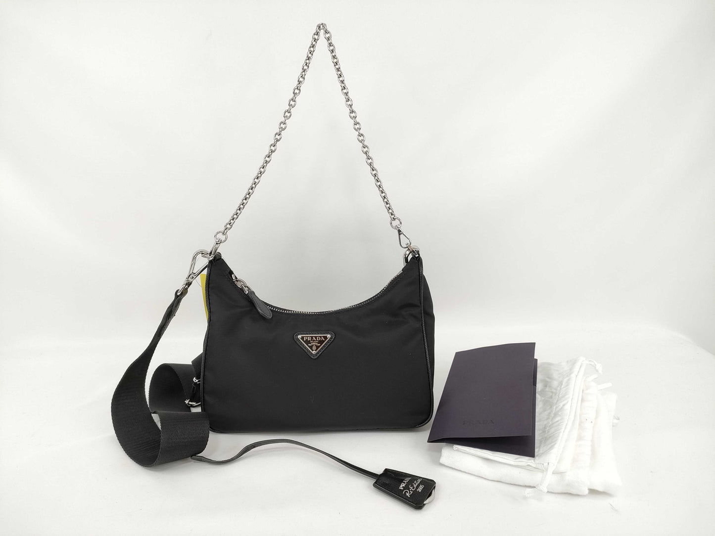PRADA Nylon Re-Edition 2005 Re-Nylon Chain Shoulder Bag, Black, 1BH204