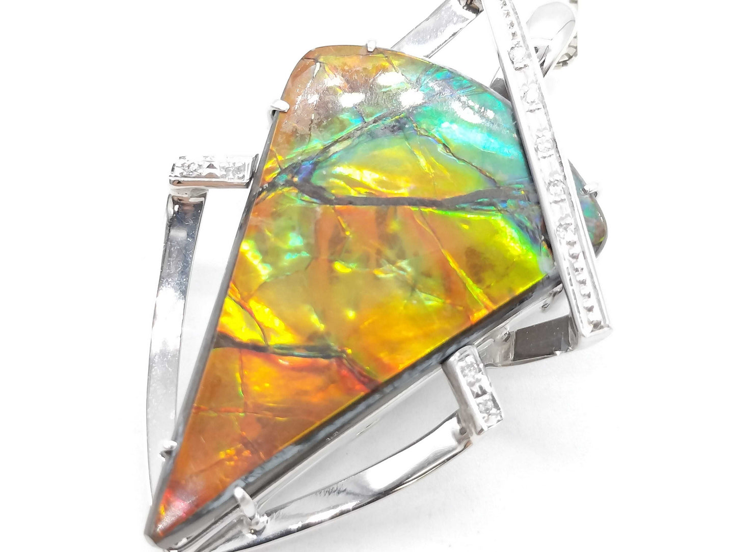 Ammolite 21.401ct D0.06ct K18WG/K18 13.1g Necklace