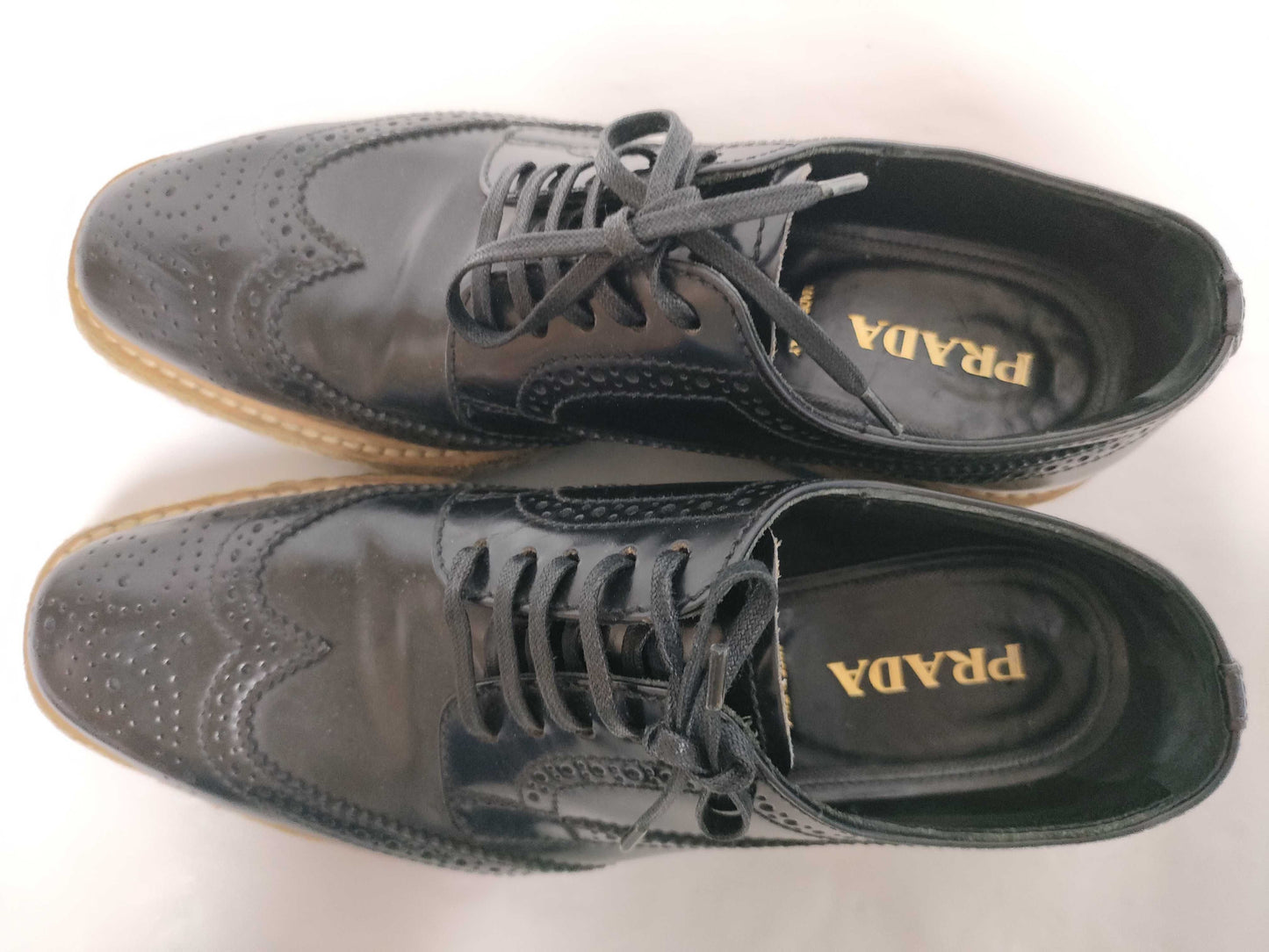 PRADA Espadrilles Platform Brogue Shoes Black Other Shoes