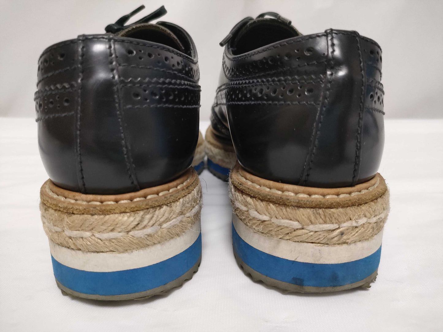 PRADA Espadrilles Platform Brogue Shoes Black Other Shoes
