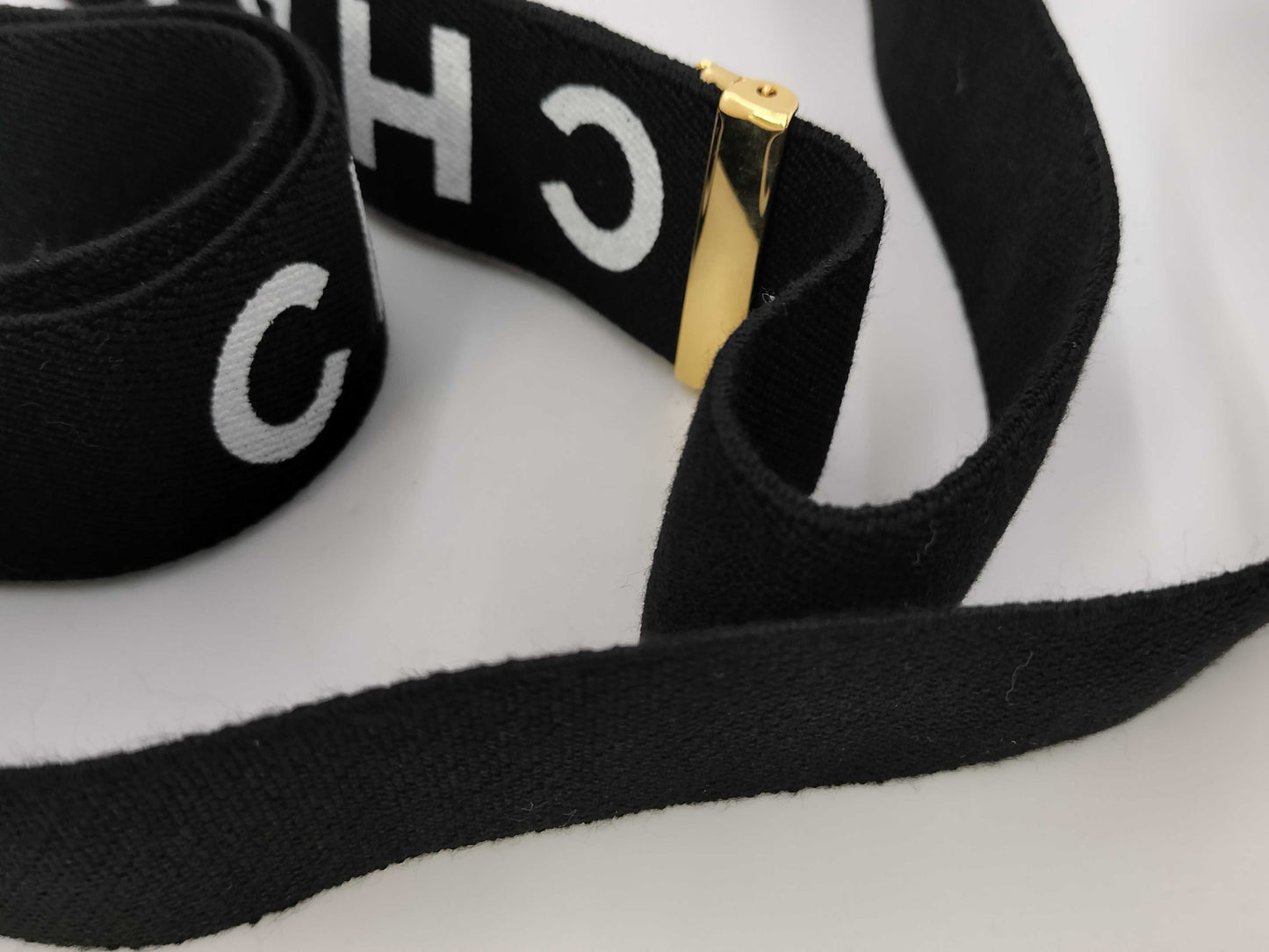 CHANEL Suspenders Logo Leather Black Other Accessories