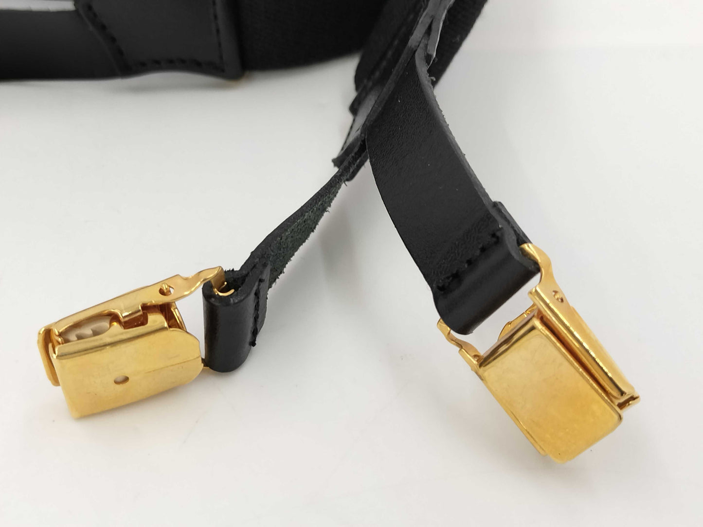 CHANEL Suspenders Logo Leather Black Other Accessories