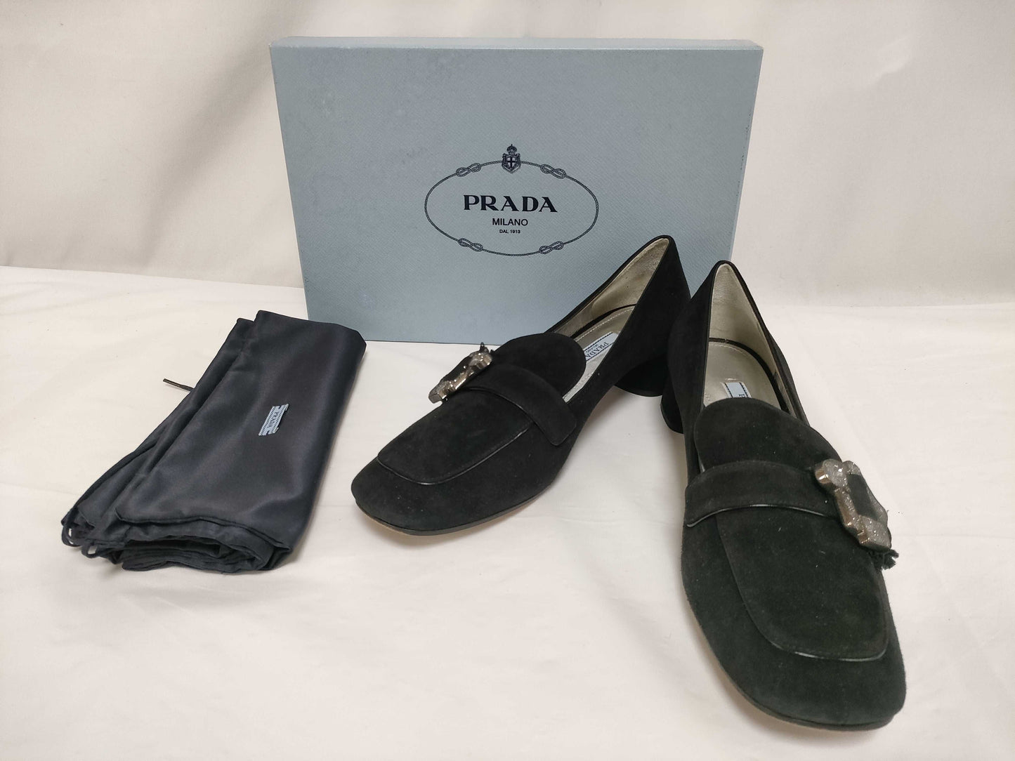 PRADA Suede Beaded Black Mules