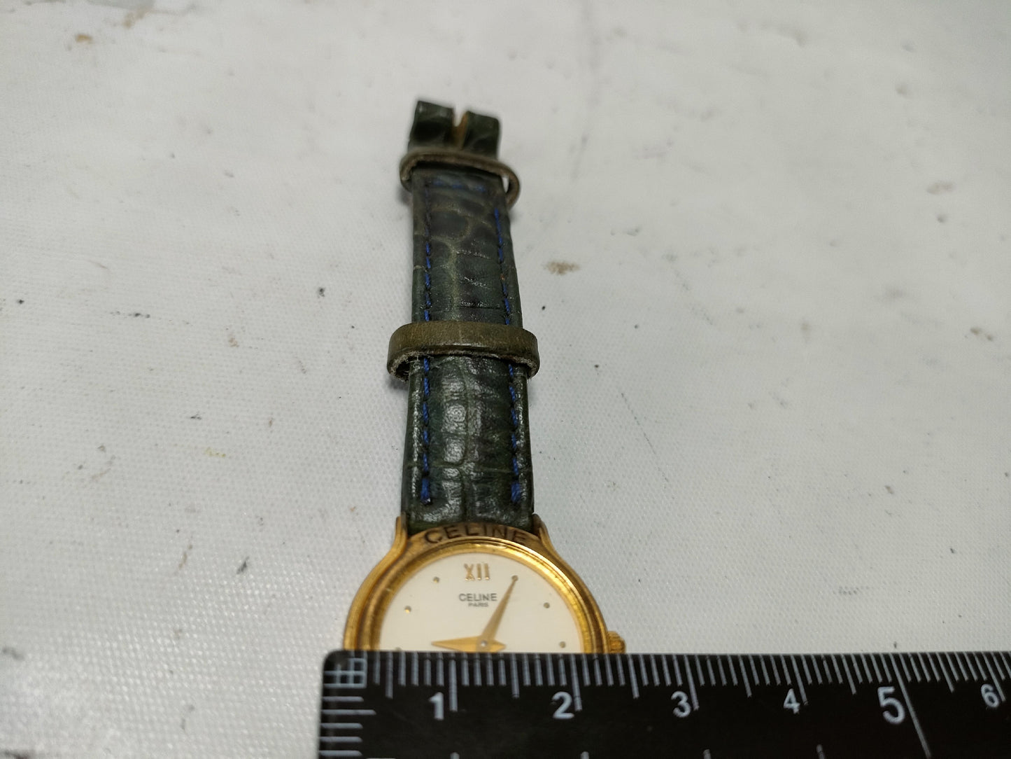 CELINE Horse and Carriage Logo Watch, Vintage Crocodile Embossed, Unmoving, Women's Watch