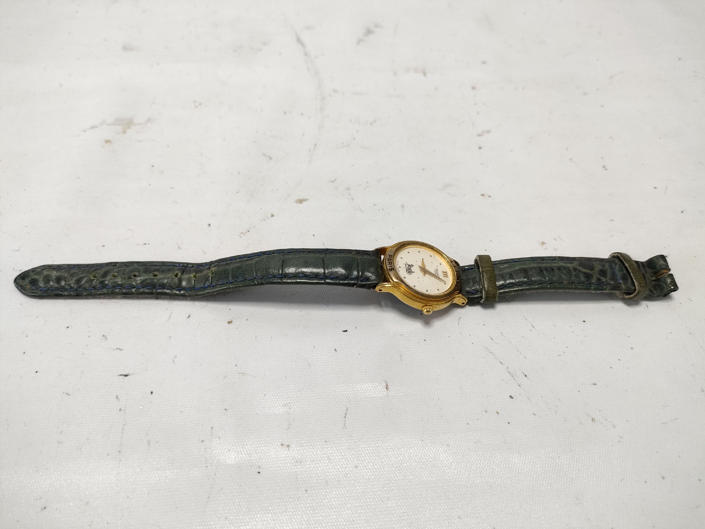 CELINE Horse and Carriage Logo Watch, Vintage Crocodile Embossed, Unmoving, Women's Watch