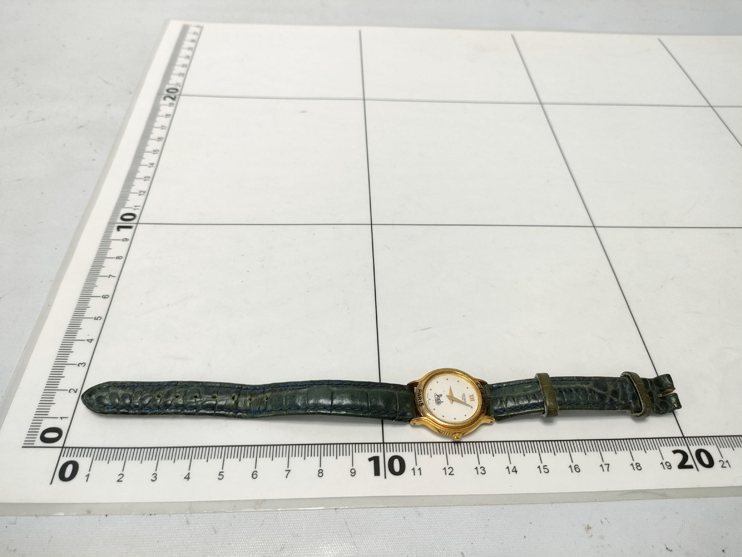 CELINE Horse and Carriage Logo Watch, Vintage Crocodile Embossed, Unmoving, Women's Watch