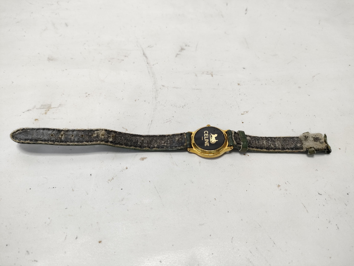 CELINE Horse and Carriage Logo Watch, Vintage Crocodile Embossed, Unmoving, Women's Watch