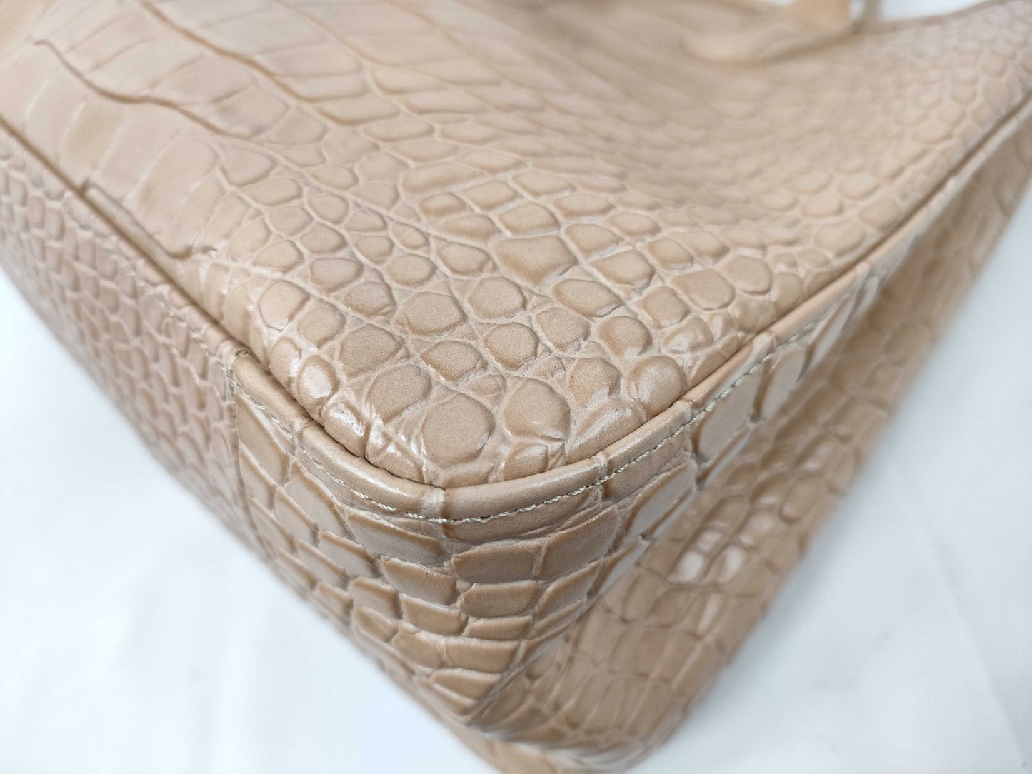 LONG CHAMP Embossed Hand Beige Handbag