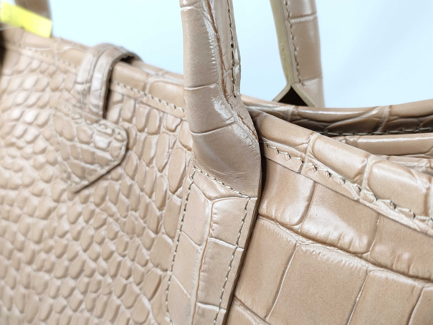 LONG CHAMP Embossed Hand Beige Handbag