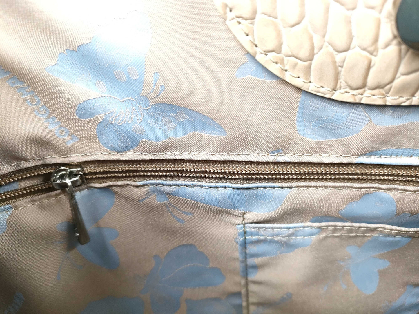 LONG CHAMP Embossed Hand Beige Handbag