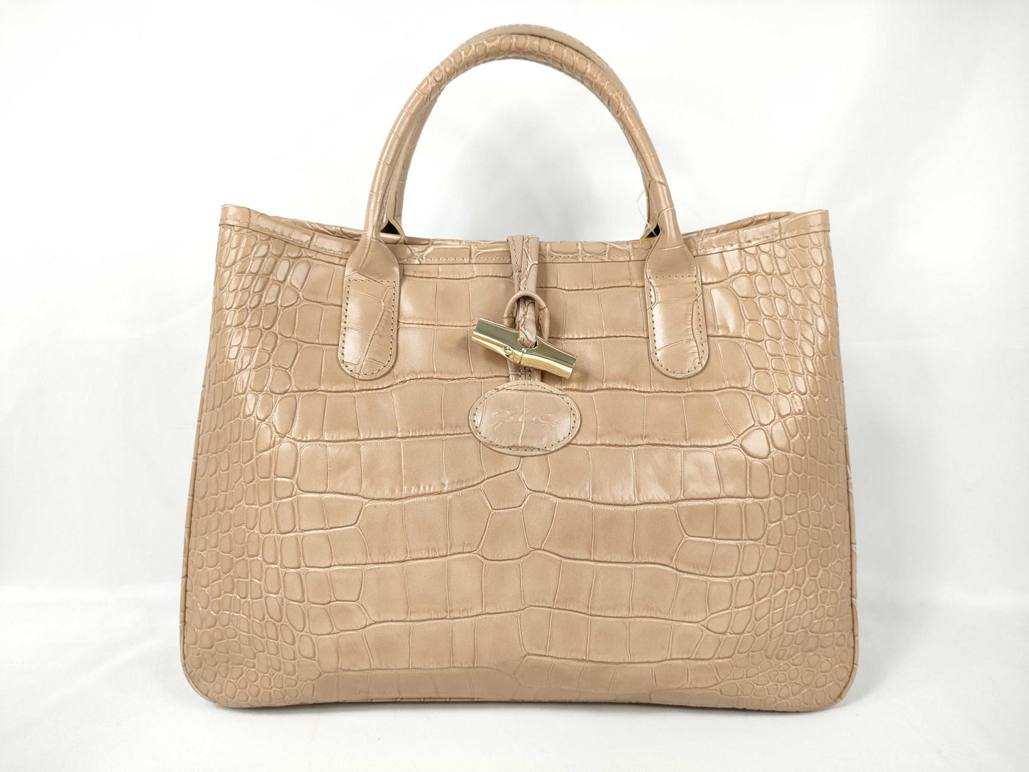 LONG CHAMP Embossed Hand Beige Handbag
