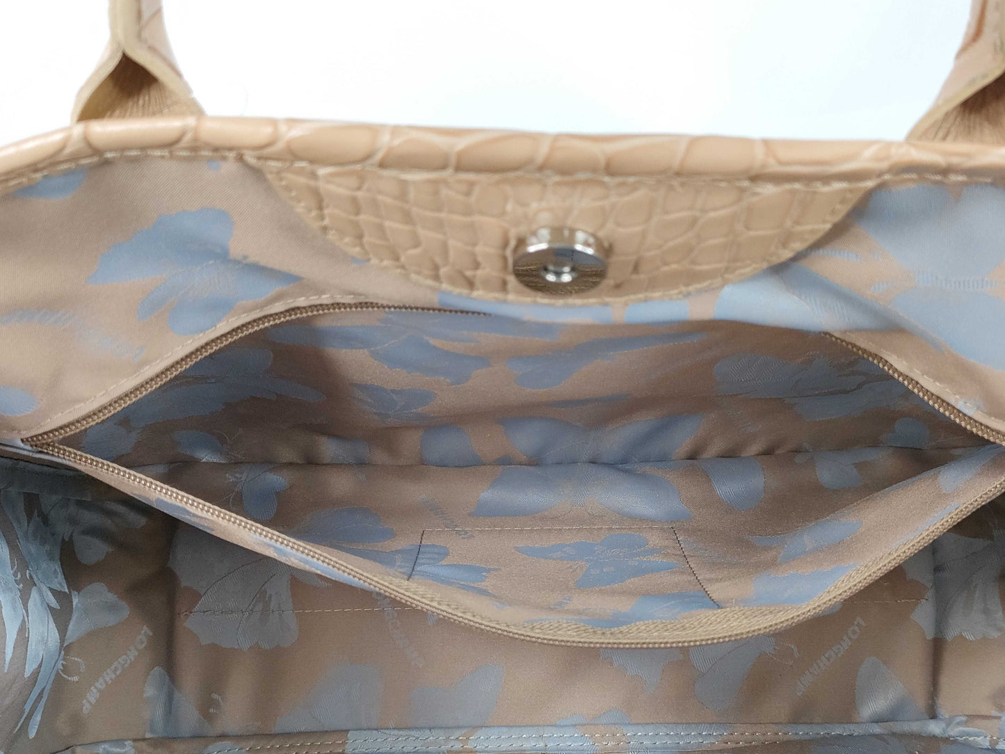 LONG CHAMP Embossed Hand Beige Handbag