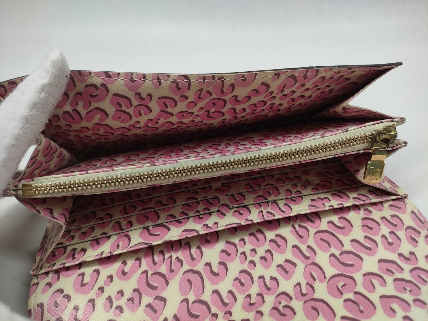 LOUIS VUITTON M60106 Monogram Portefeuille Sarah Leopard Print Pink Wallet/Initialized Wallet