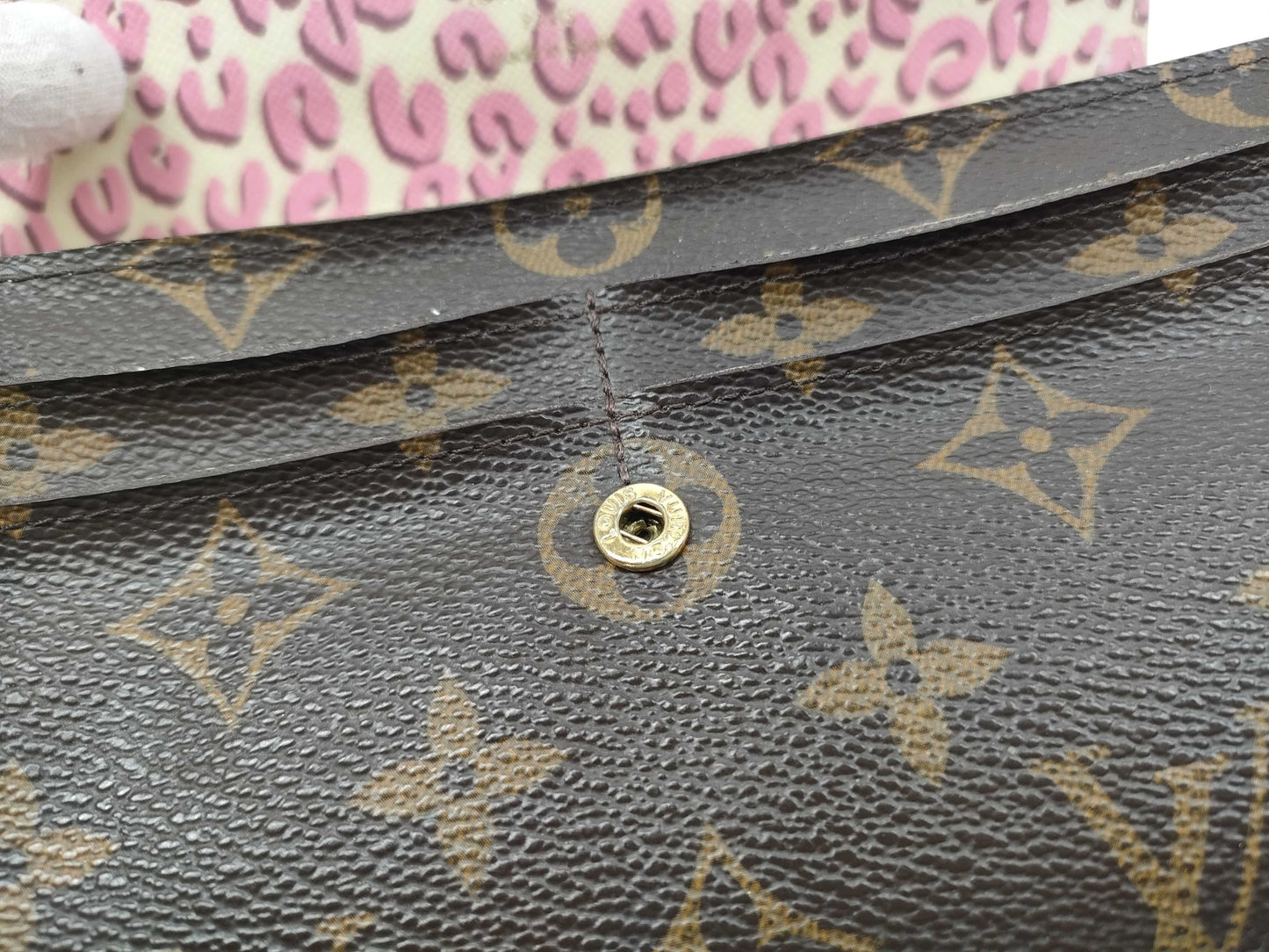 LOUIS VUITTON M60106 Monogram Portefeuille Sarah Leopard Print Pink Wallet/Initialized Wallet