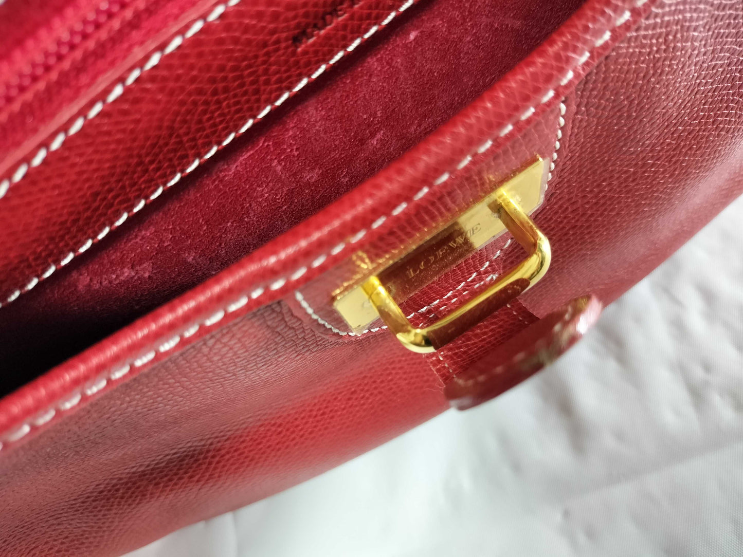 LOEWE Anagram Leather Shoulder Bag in Red