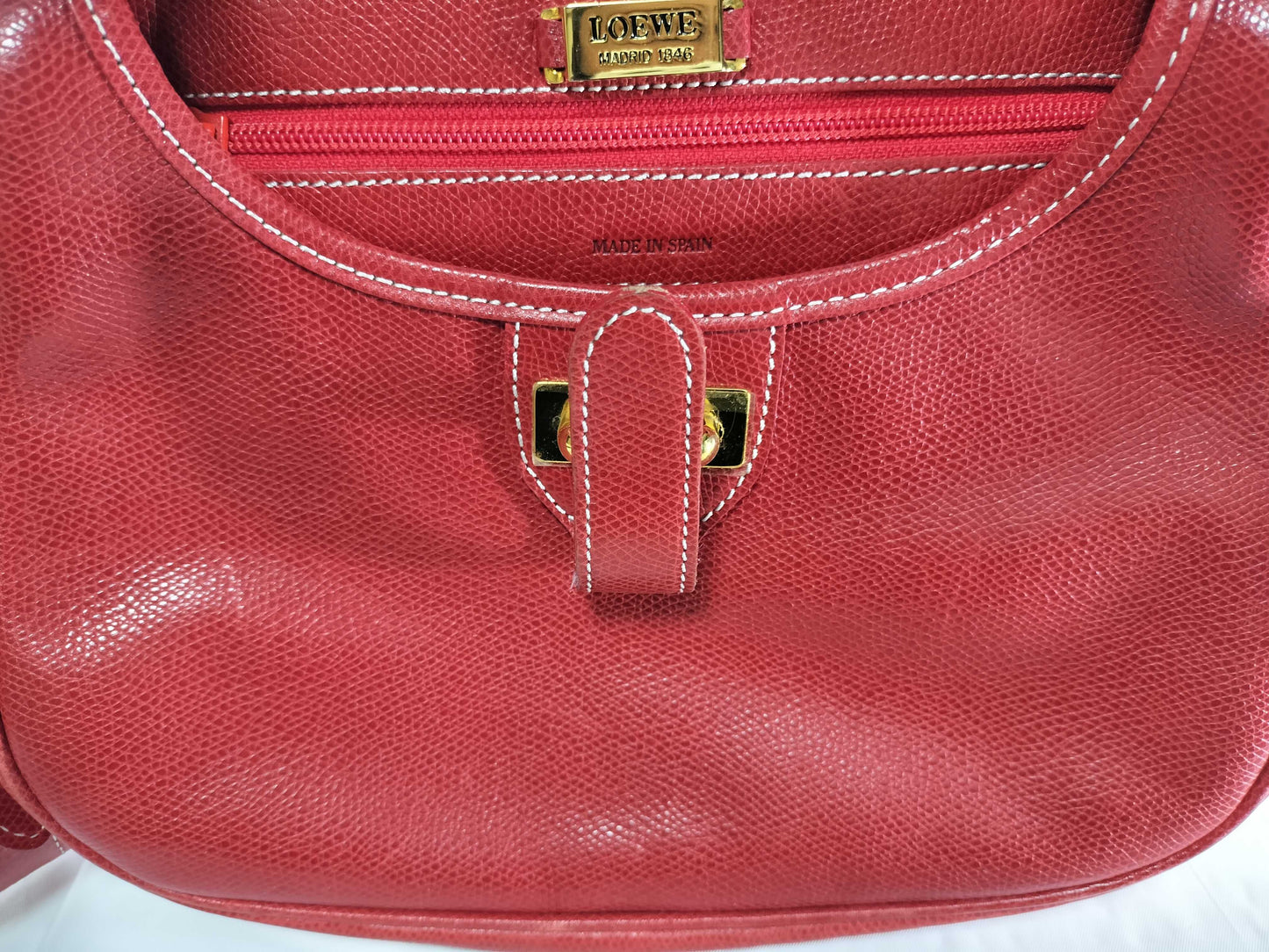 LOEWE Anagram Leather Shoulder Bag in Red