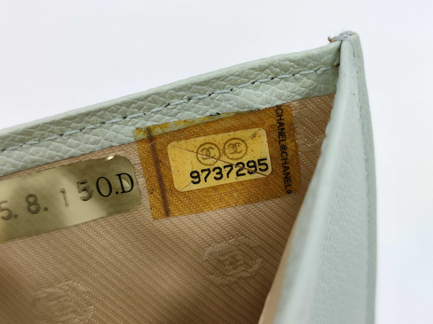 CHANEL Coco Button Tri-fold Wallet with Double Hook, Leather, Mint Blue