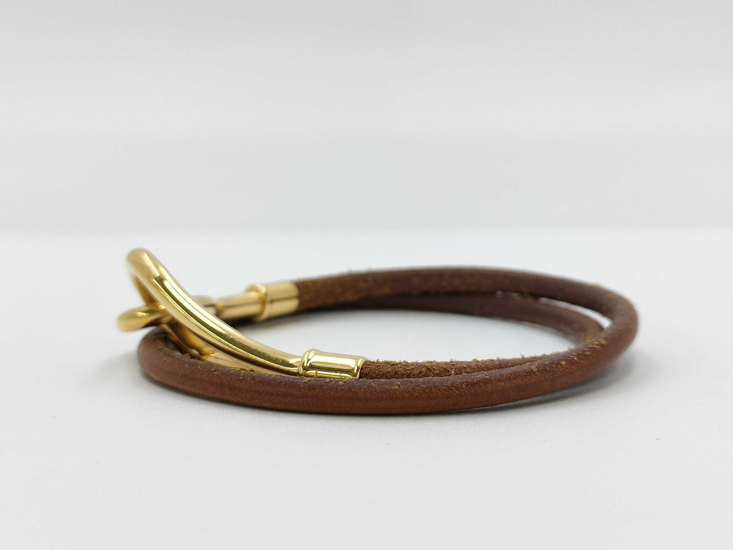 HERMES Jumbo GP x Leather Brown Bracelet/Bangle