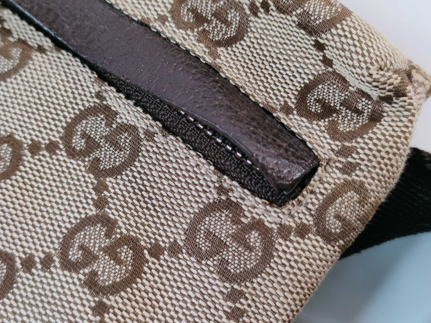 GUCCI GG Canvas Canvas and Leather Waist Pouch Beige 28566 Waist Bag