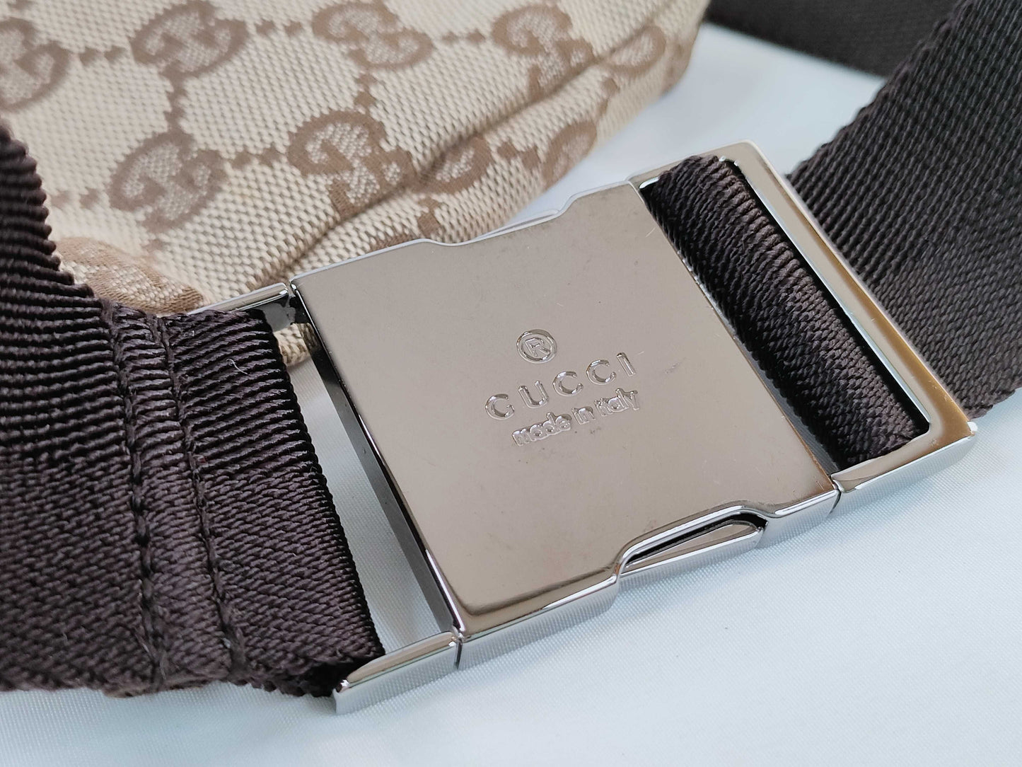 GUCCI GG Canvas Canvas and Leather Waist Pouch Beige 28566 Waist Bag