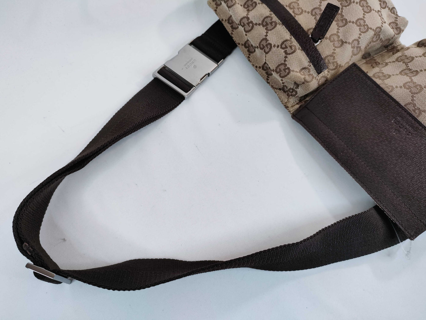 GUCCI GG Canvas Canvas and Leather Waist Pouch Beige 28566 Waist Bag