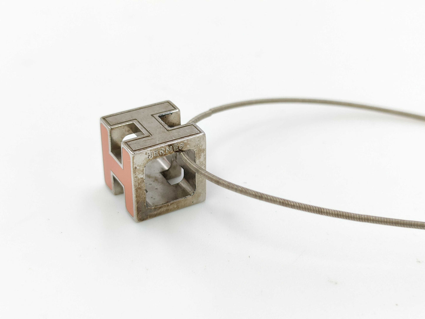 HERMES CAGE d'Ache H Cube 925 Orange Necklace
