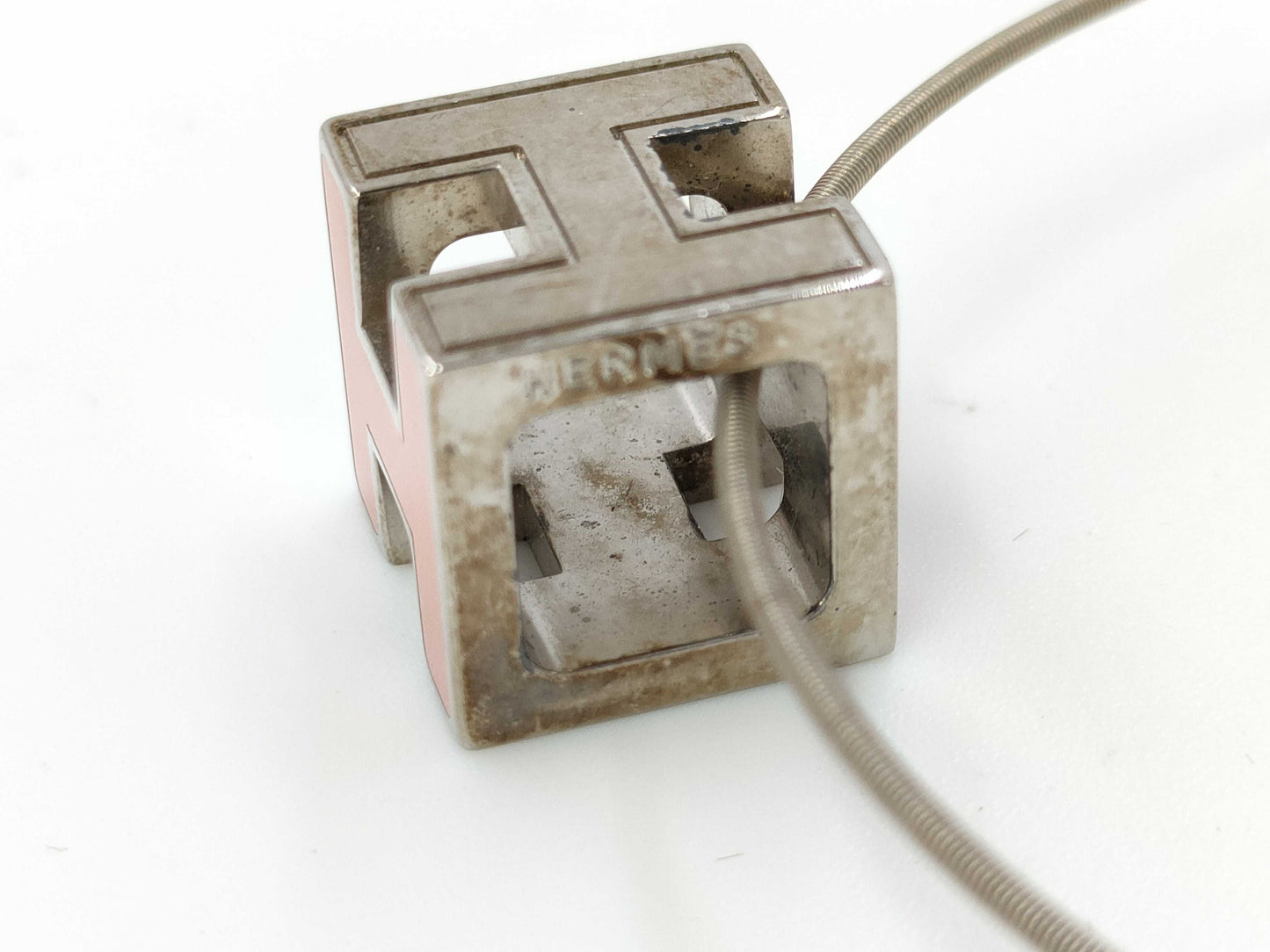 HERMES CAGE d'Ache H Cube 925 Orange Necklace