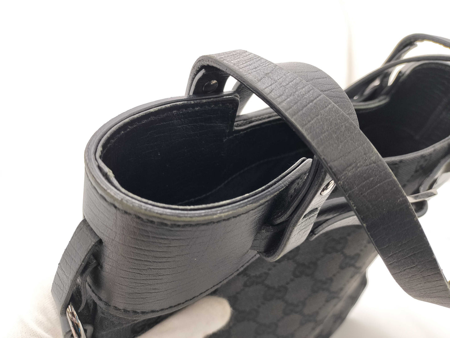 GUCCI GG Canvas Leather Tote Bag, Black, 107757