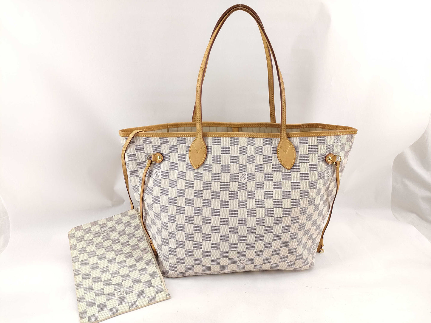 LOUIS VUITTON Damier Azur Neverfull MM Tote Bag with Pouch