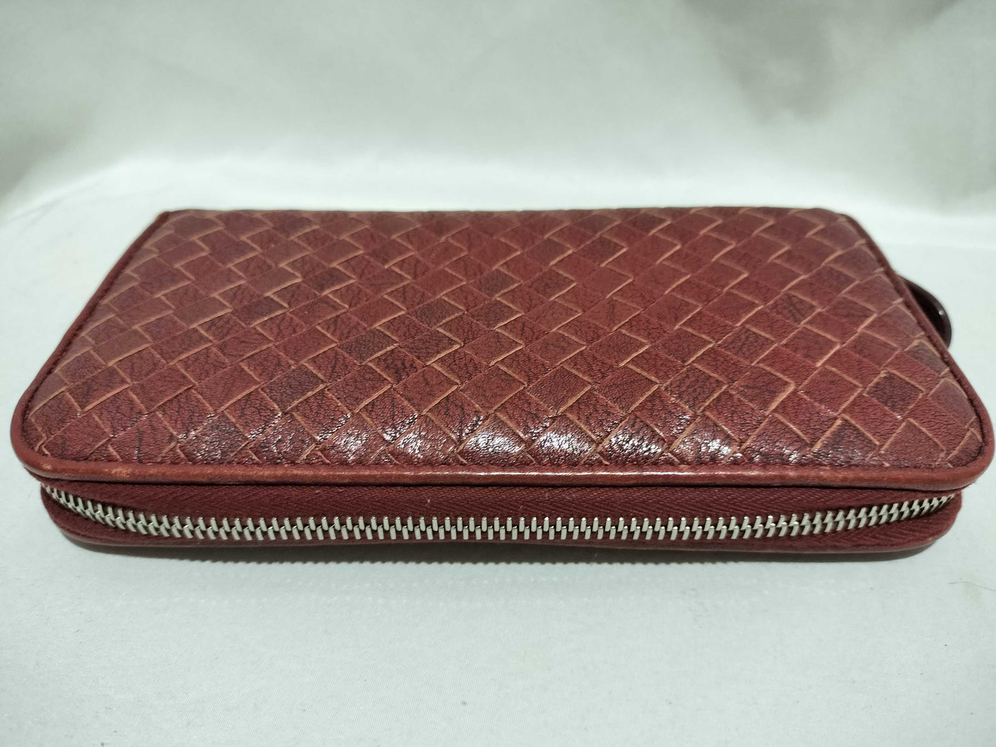 BOTTEGA VENETA Intrecciato Long Wallet, Round Leather, Red